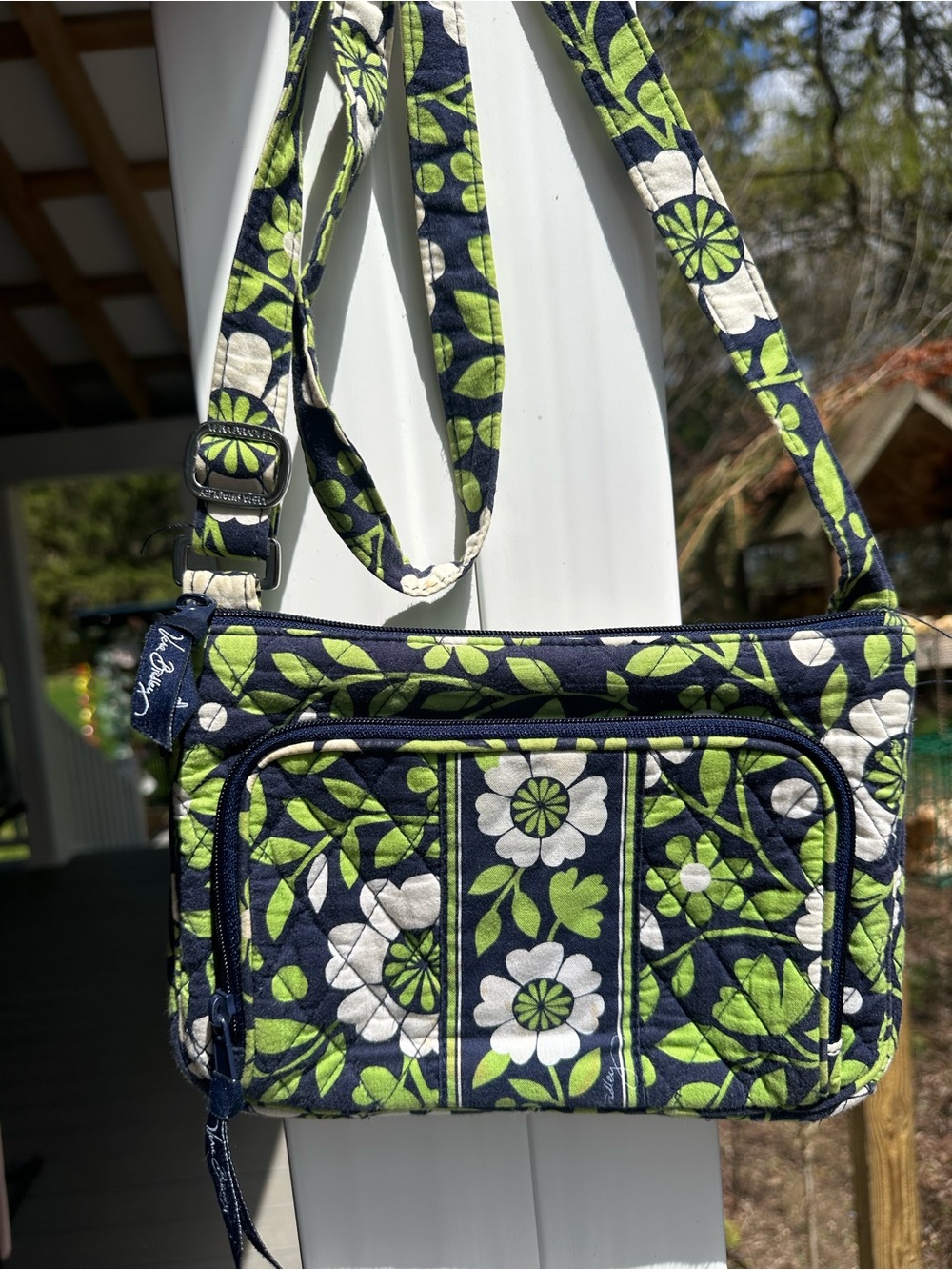 Vera Bradley Navy, Lime & White Floral Quilted Crossbody Bag